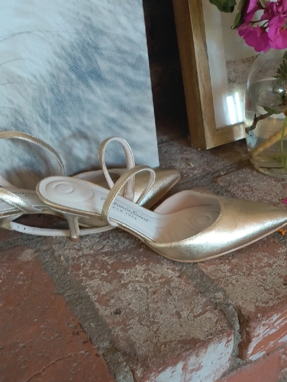 Metallic Gold Pointed-Toe Slingback Heels - Picture 12 of 12